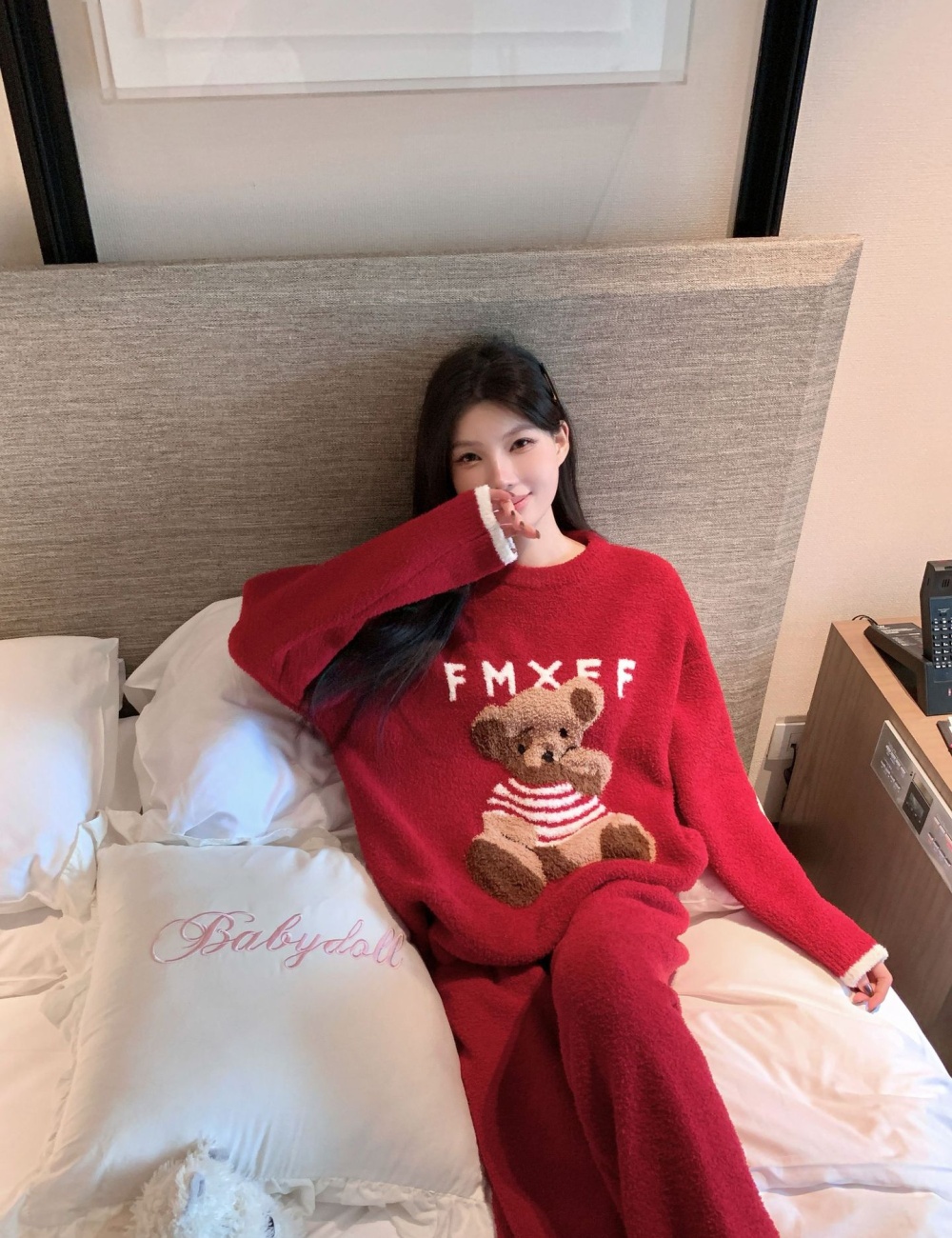 Wears outside homewear thick red pajamas a set for women