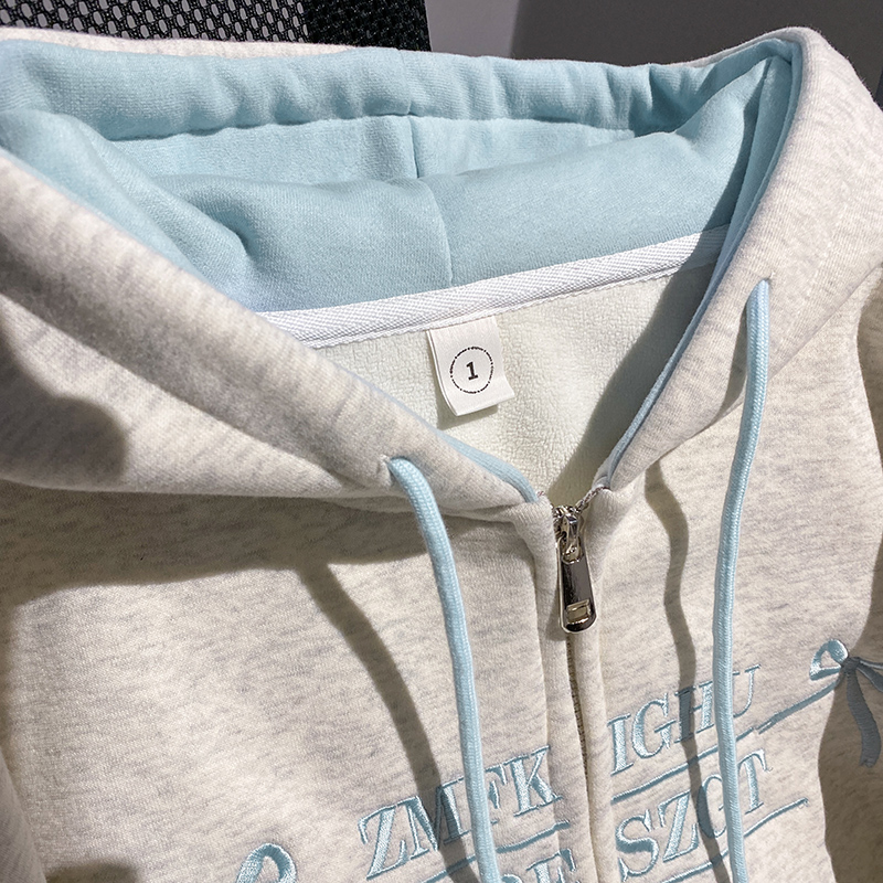 Plus velvet zip tops loose hooded coat for women