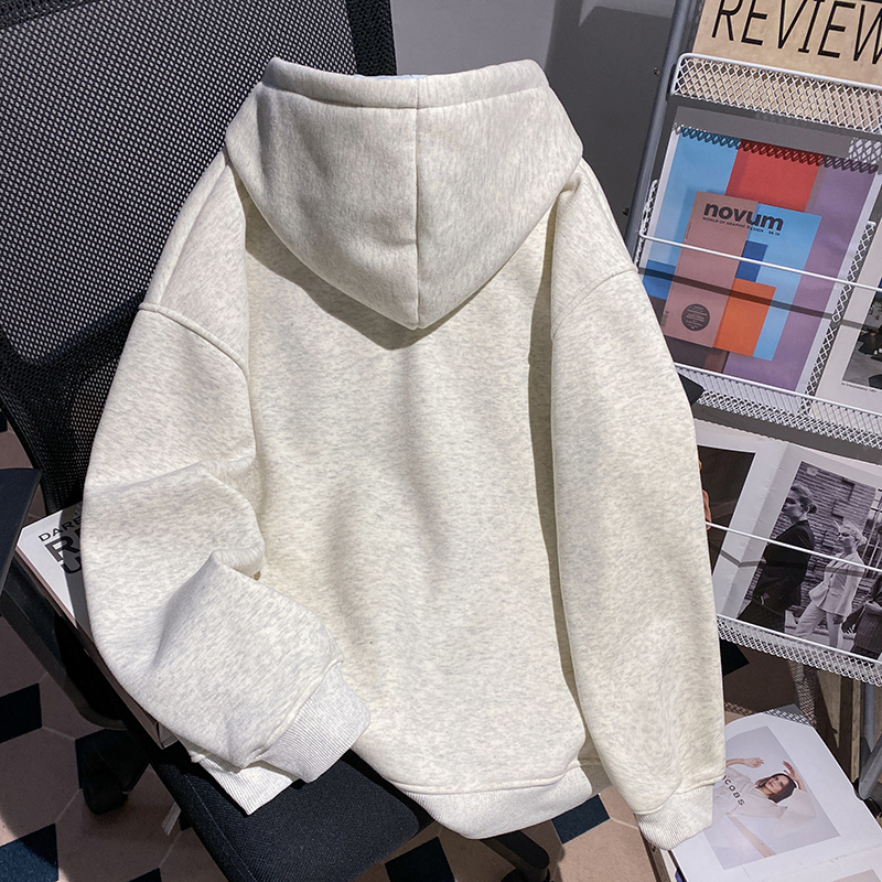 Plus velvet zip tops loose hooded coat for women