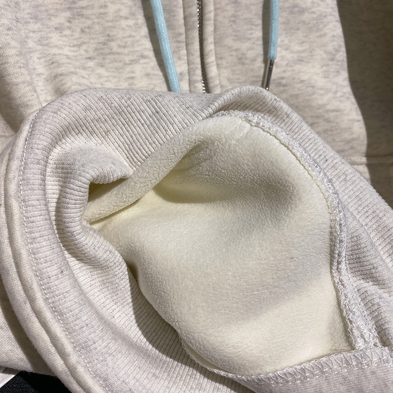 Plus velvet zip tops loose hooded coat for women