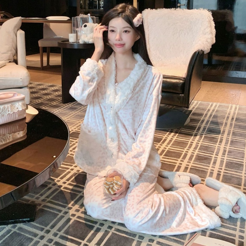 Autumn and winter long pants pink pajamas 3pcs set