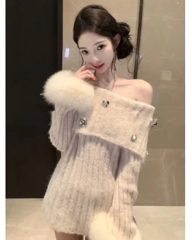Fox fur lazy dress knitted sweater for women