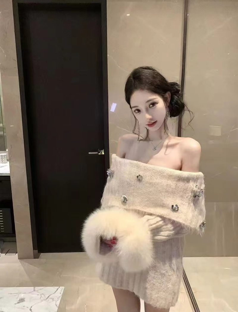 Fox fur lazy dress knitted sweater for women