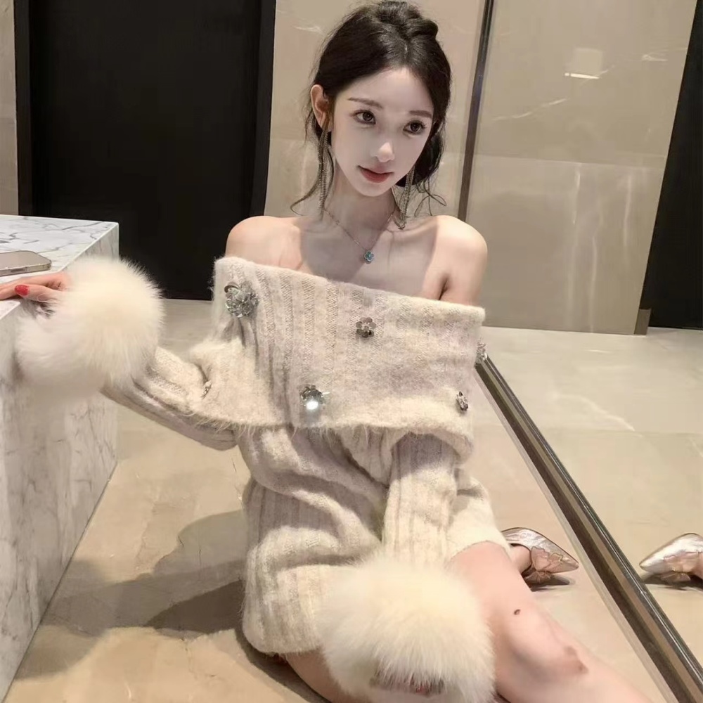 Fox fur lazy dress knitted sweater for women