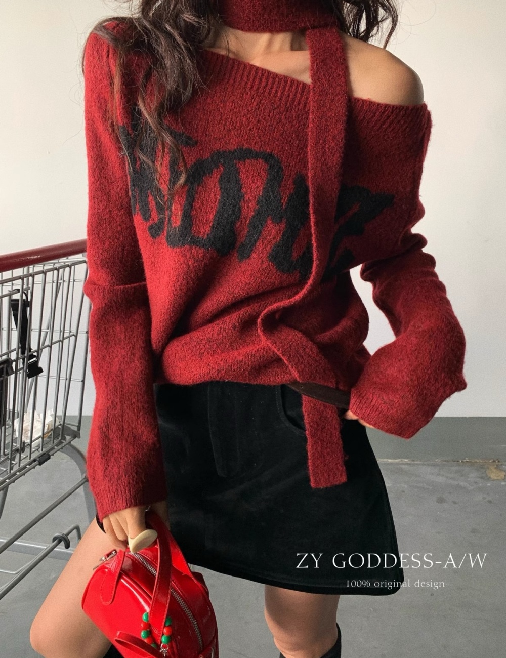 Retro strapless wool sweater for women