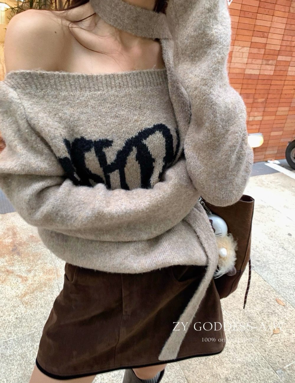 Retro strapless wool sweater for women