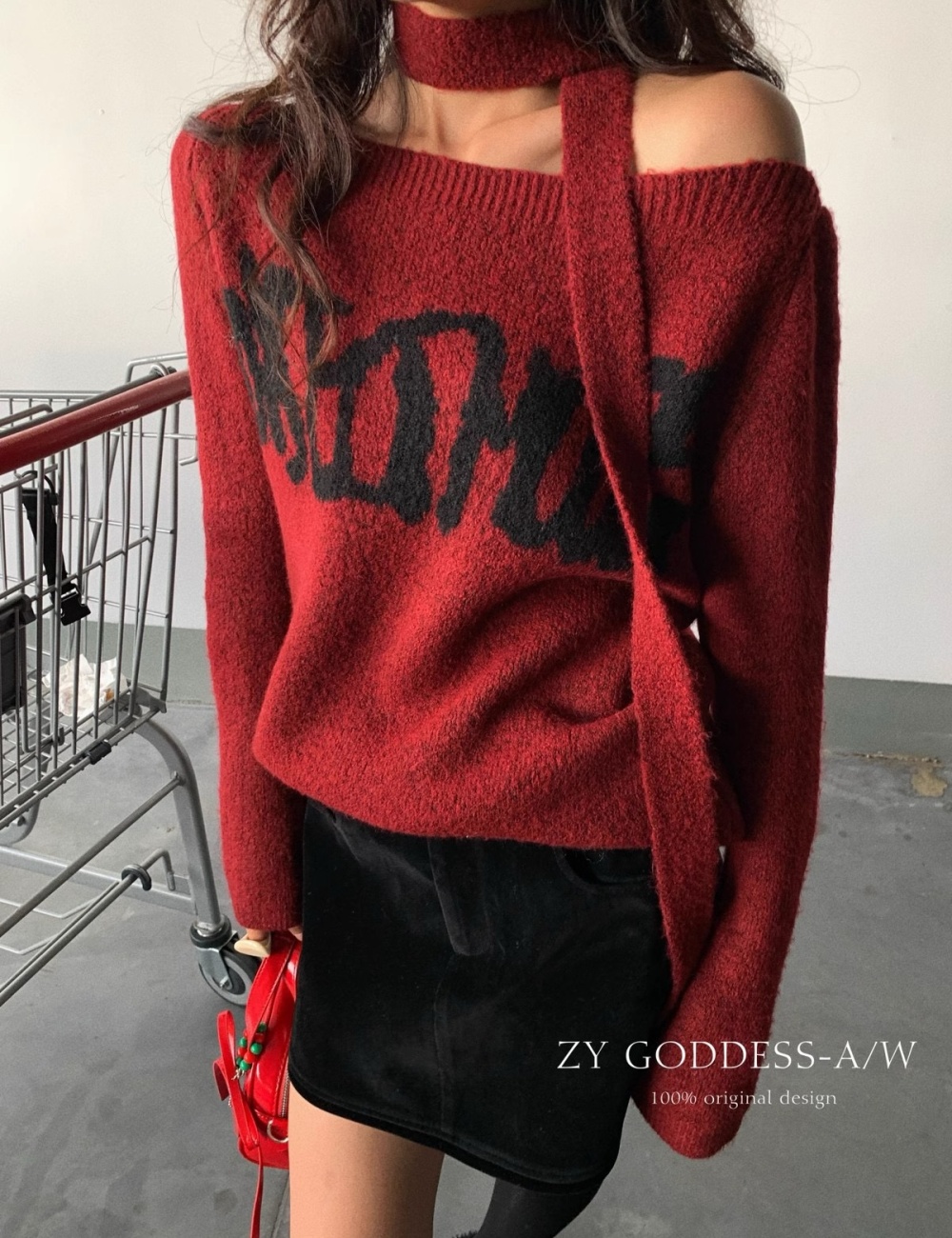 Retro strapless wool sweater for women