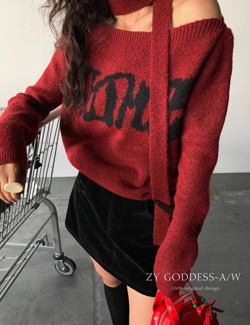 Retro strapless wool sweater for women