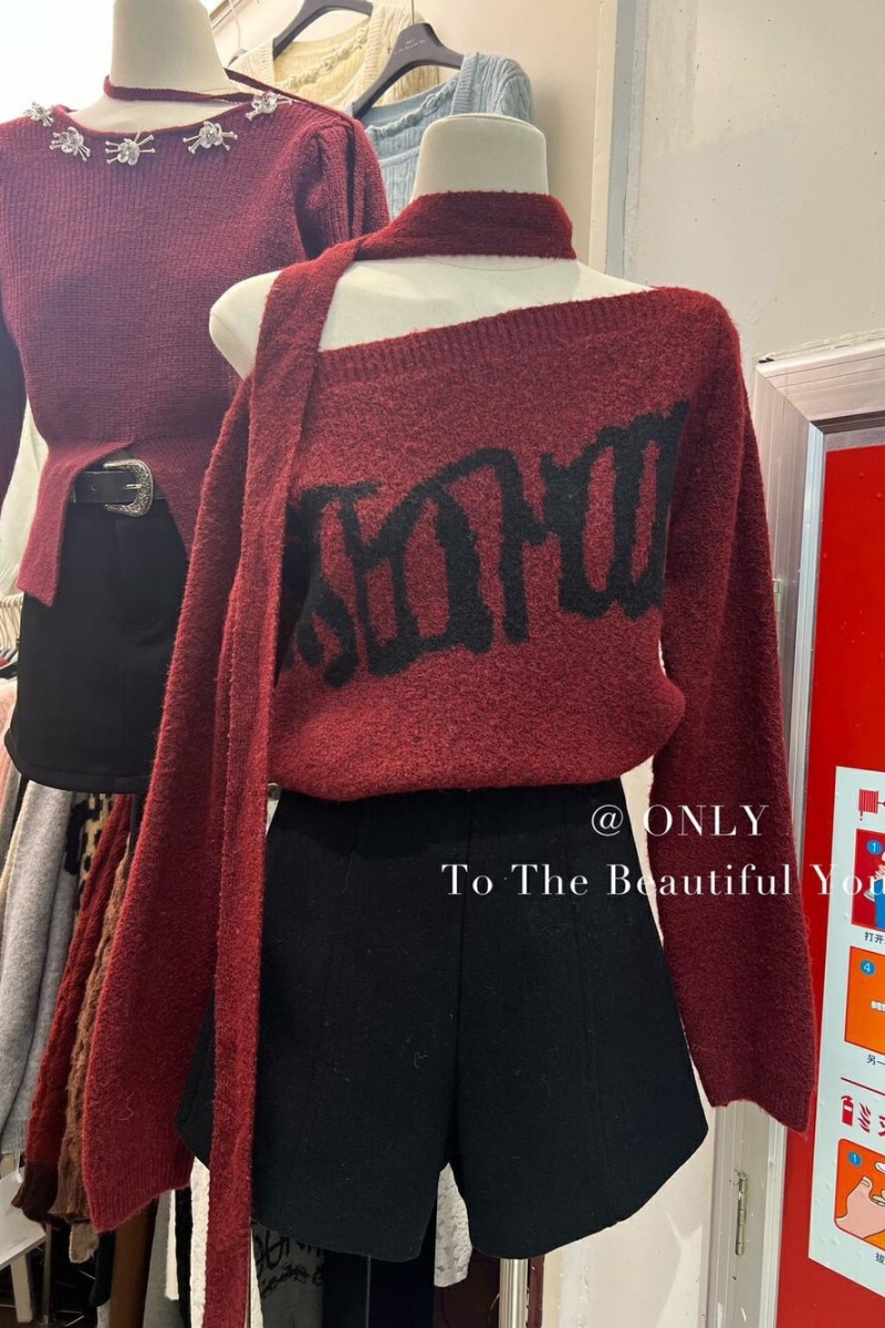 Retro strapless wool sweater for women