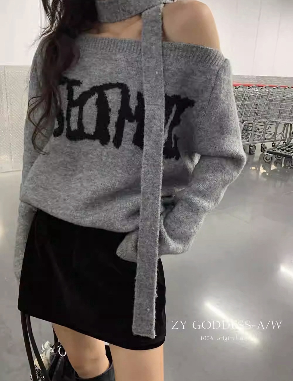 Retro strapless wool sweater for women