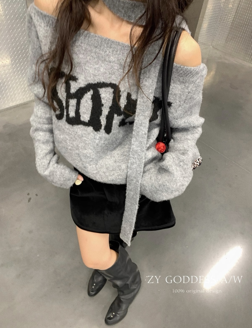 Retro strapless wool sweater for women