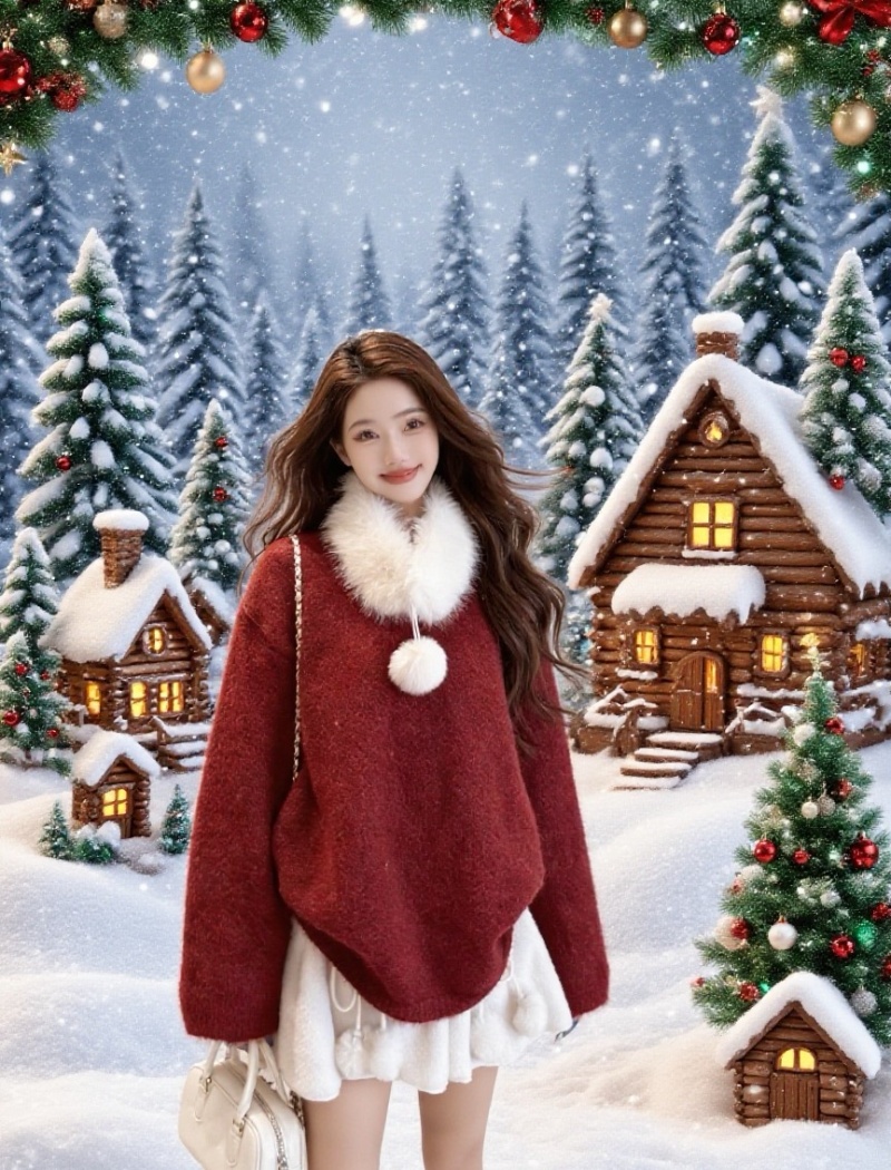 Red thermal fur collar Korean style scarf lazy sweater