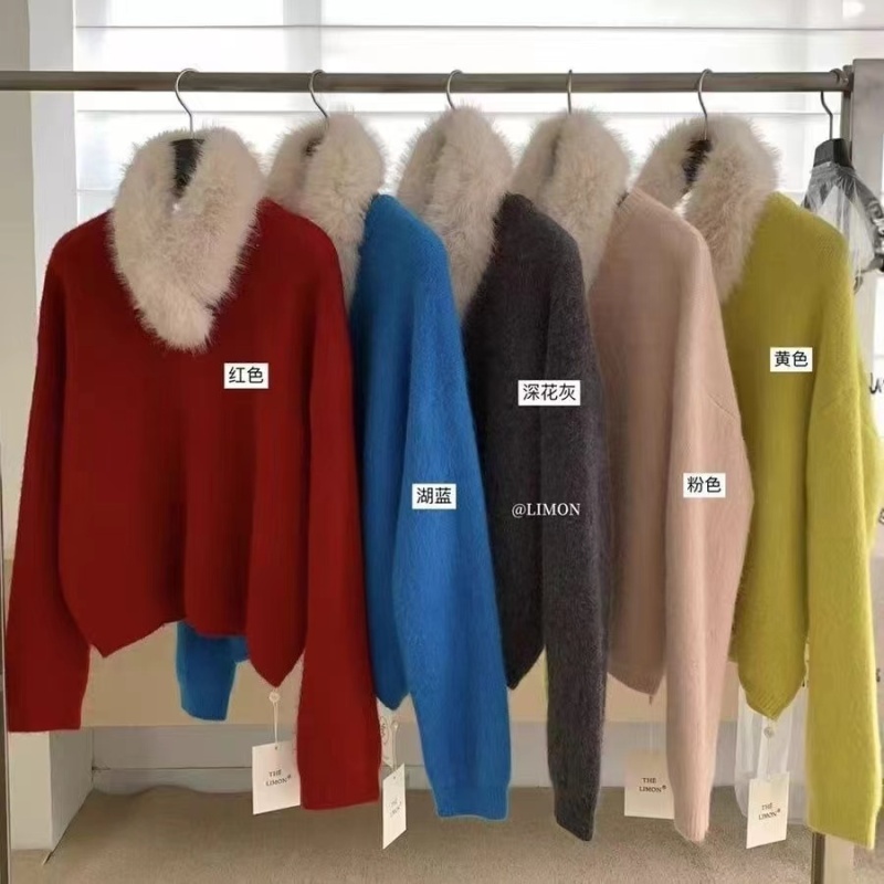 Knitted loose Korean style fur collar round neck sweater