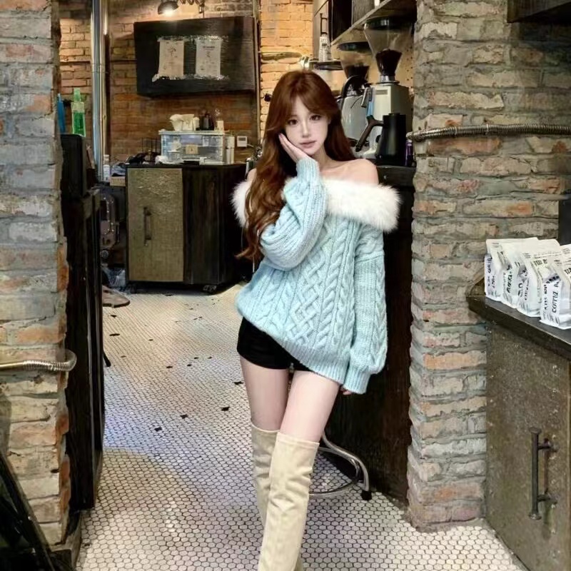 Flat shoulder tops sweater for women