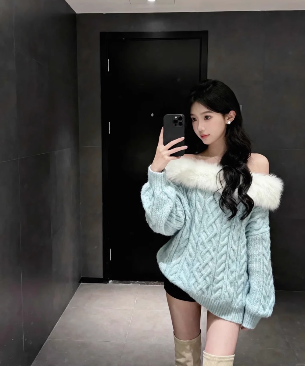 Flat shoulder tops sweater for women