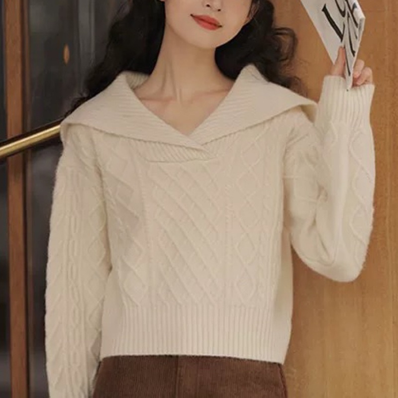 Winter navy collar retro red Korean style christmas sweater