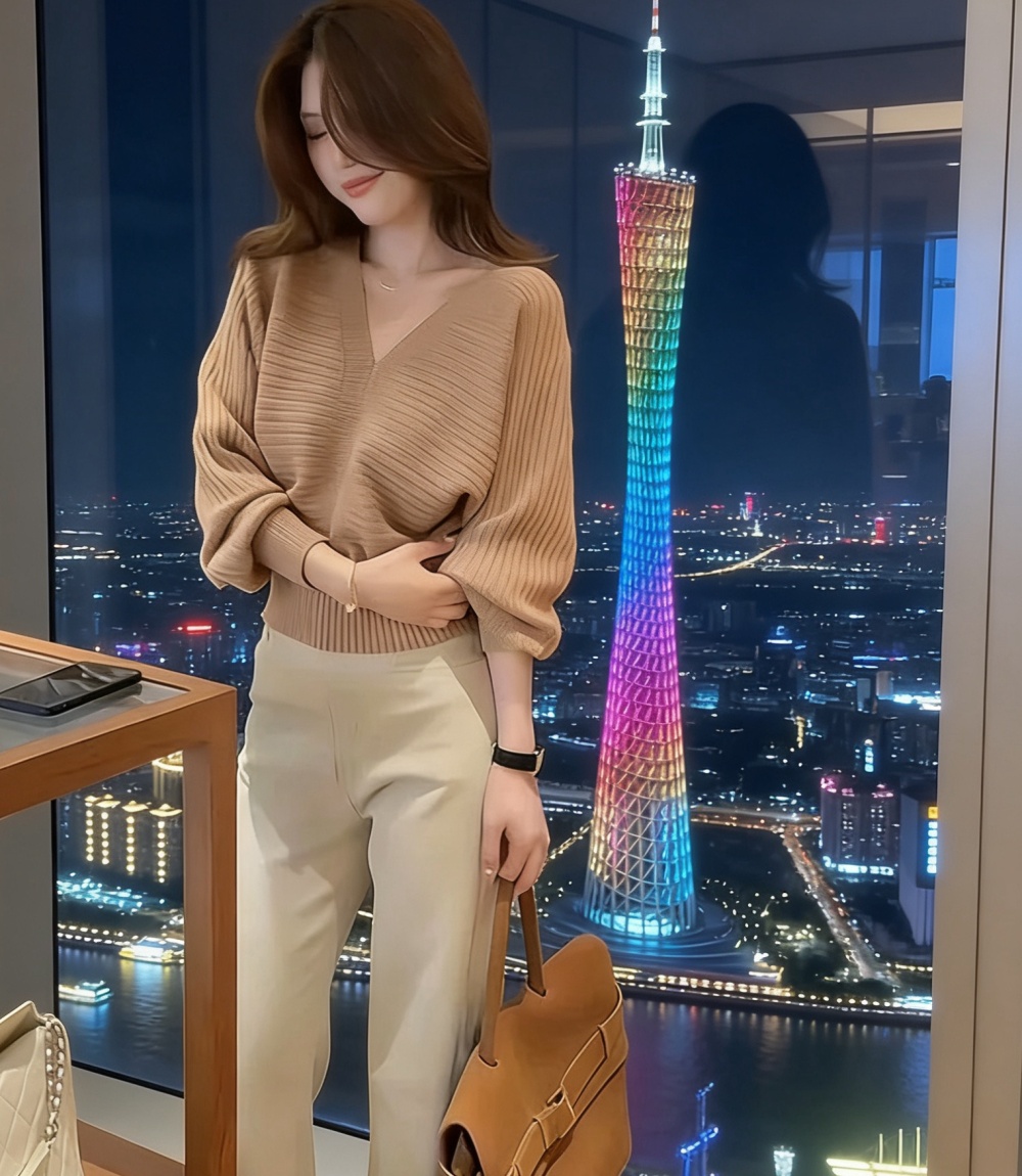 V-neck tops Korean style sweater for women