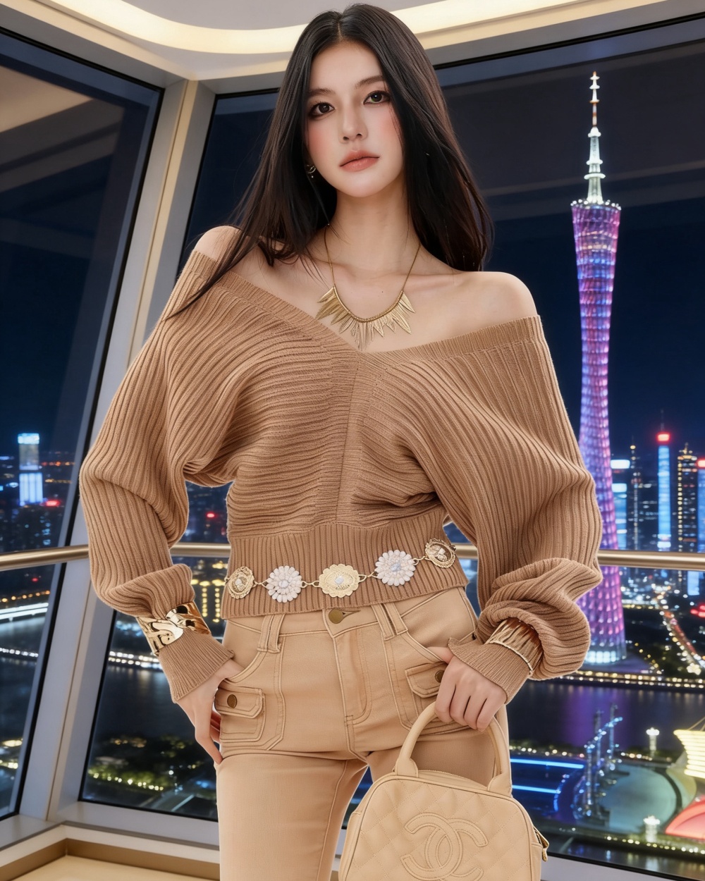 V-neck tops Korean style sweater for women