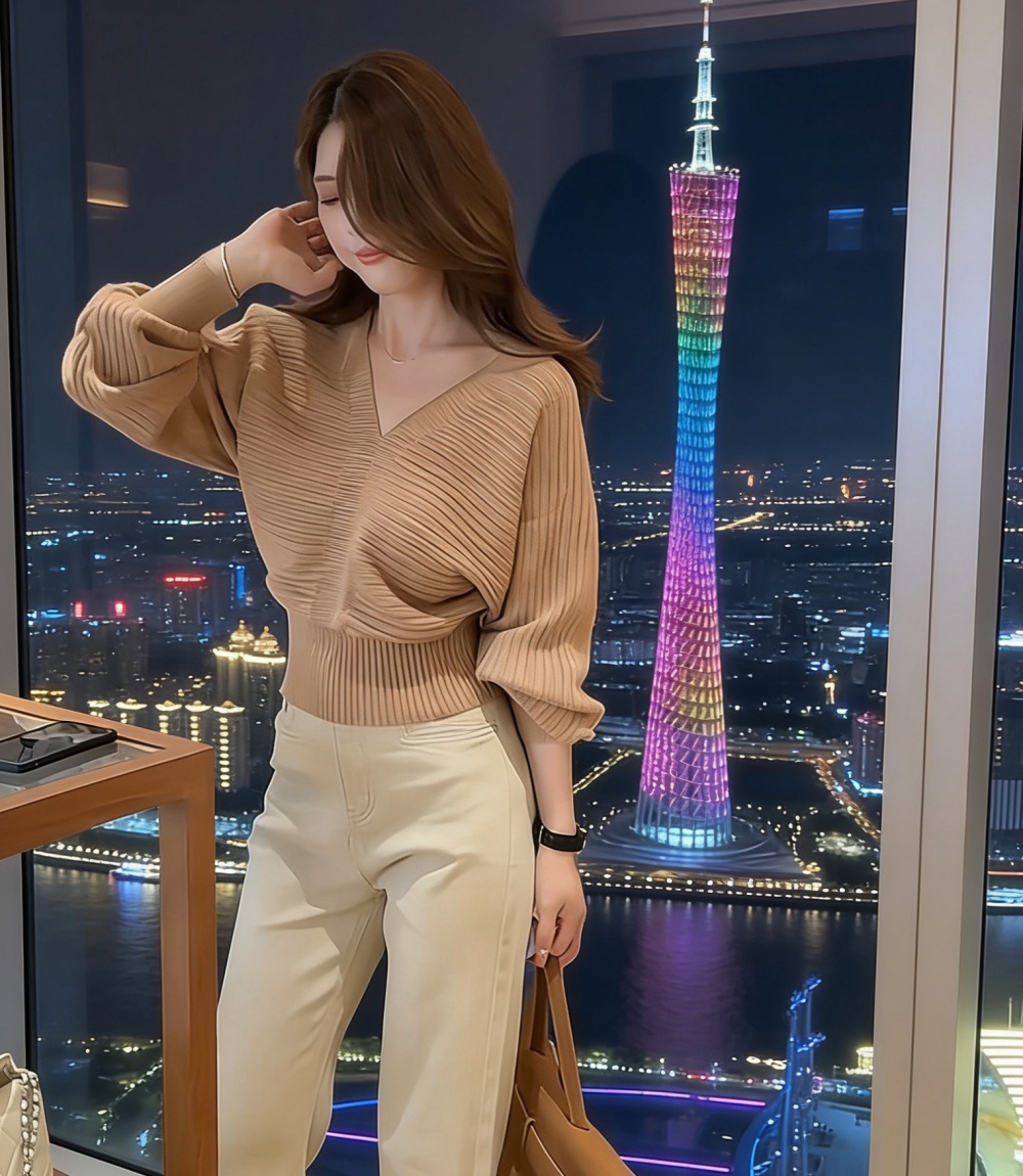V-neck tops Korean style sweater for women