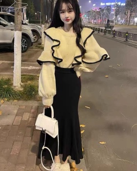 Lantern sleeve sweater skirt a set for women