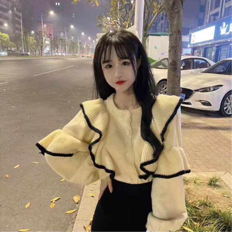 Lantern sleeve sweater skirt a set for women