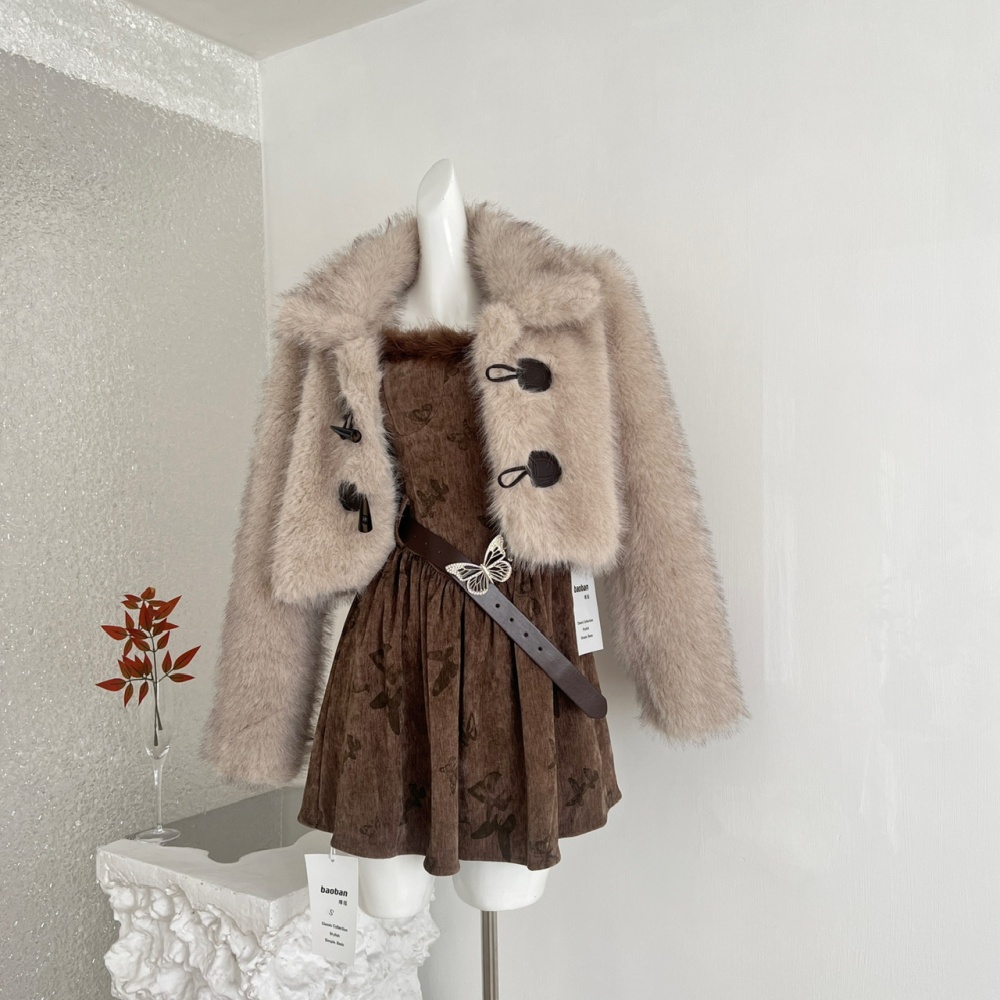 Imitation of fox plush coat velvet tops for women