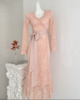 Frenum V-neck dress France style long dress for women