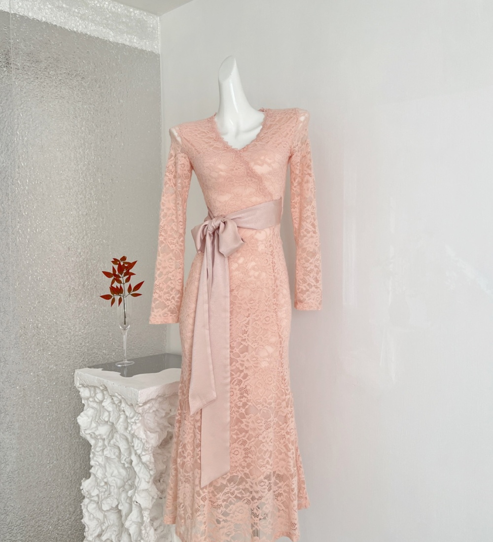 Frenum V-neck dress France style long dress for women