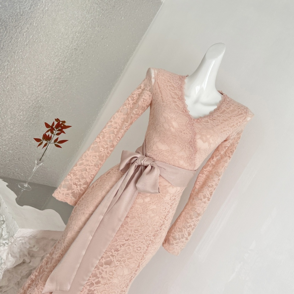 Frenum V-neck dress France style long dress for women