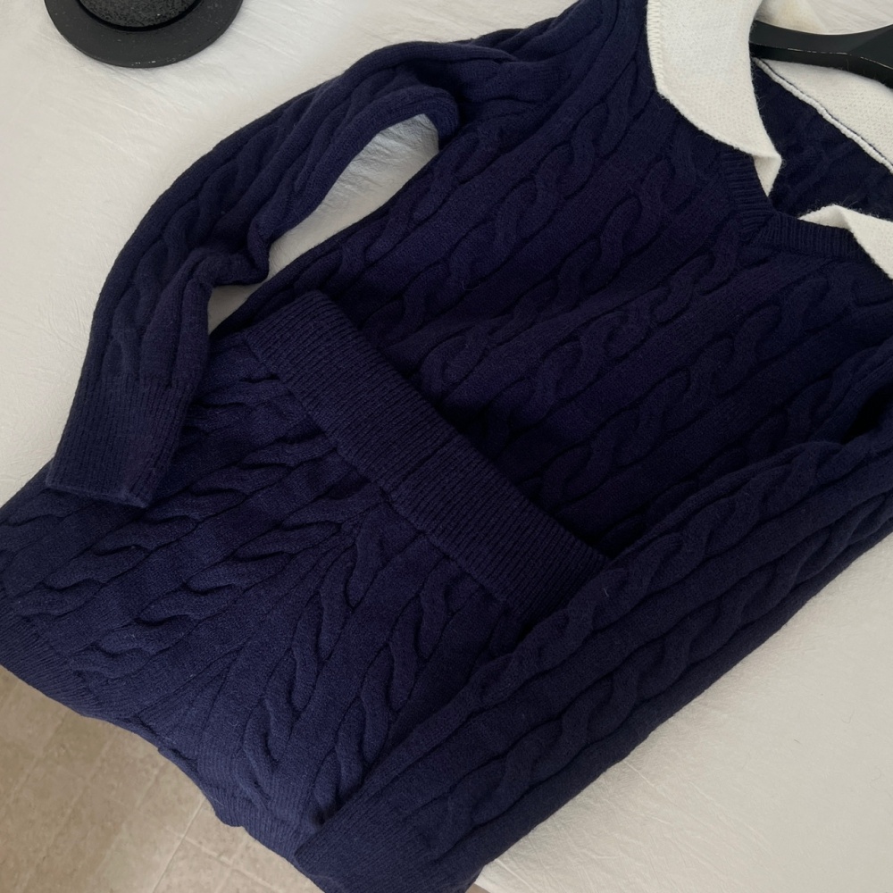 Navy-blue Pseudo-two tops mixed colors maiden shorts a set