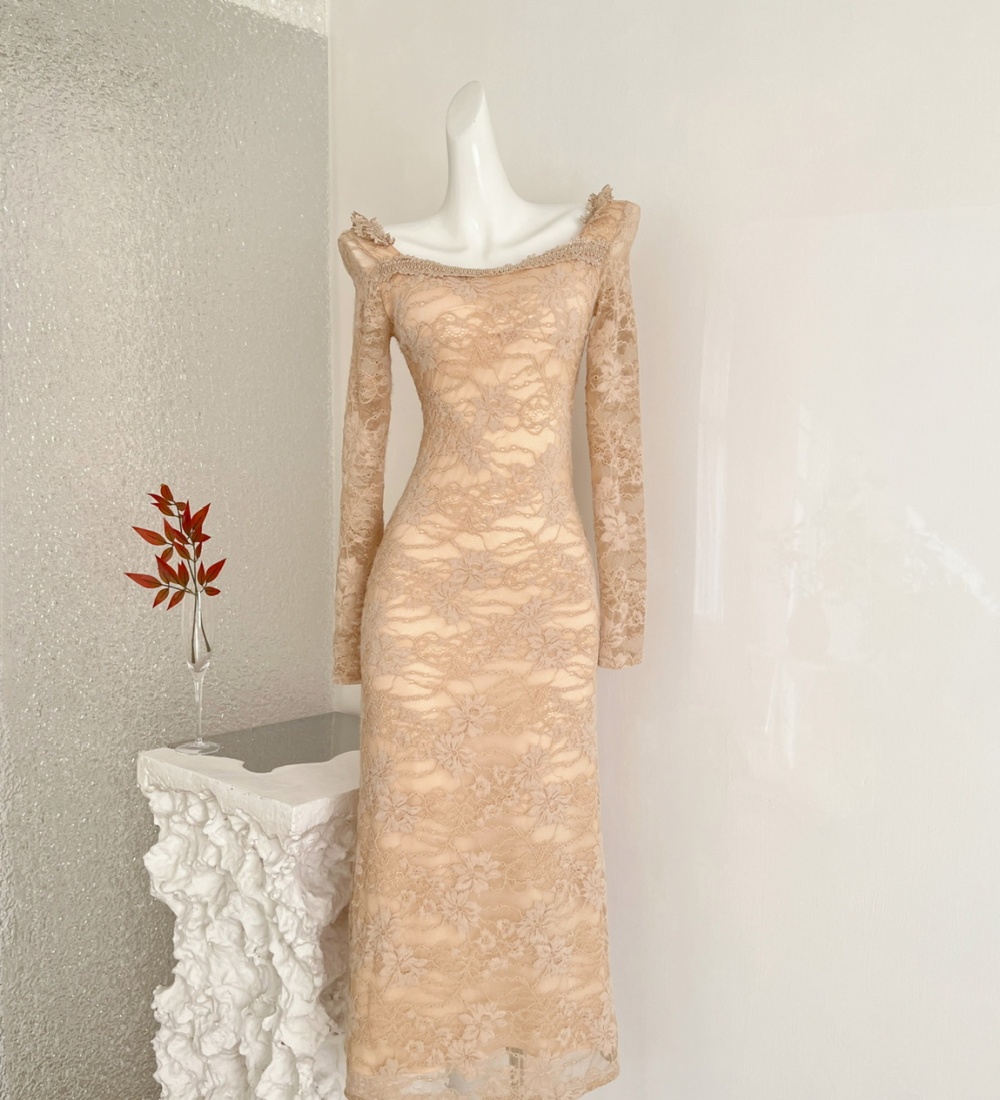 Long sleeve long dress pinched waist dress for women