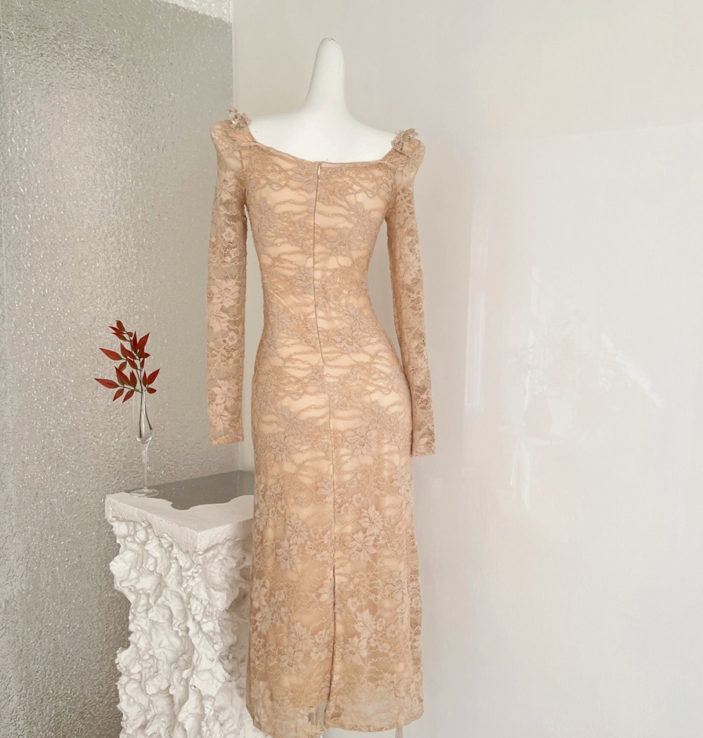 Long sleeve long dress pinched waist dress for women