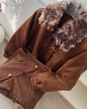 Fur collar clip cotton coat bud skirt 2pcs set