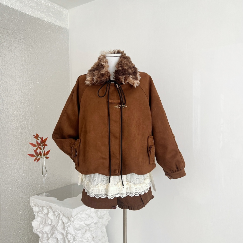 Fur collar clip cotton coat bud skirt 2pcs set