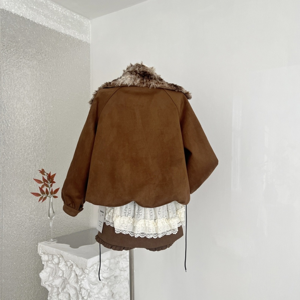 Fur collar clip cotton coat bud skirt 2pcs set