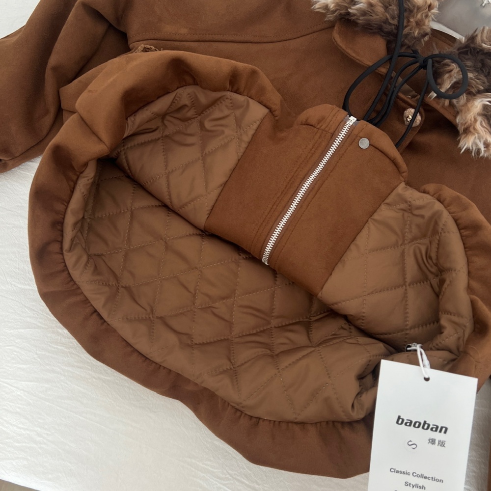 Fur collar clip cotton coat bud skirt 2pcs set