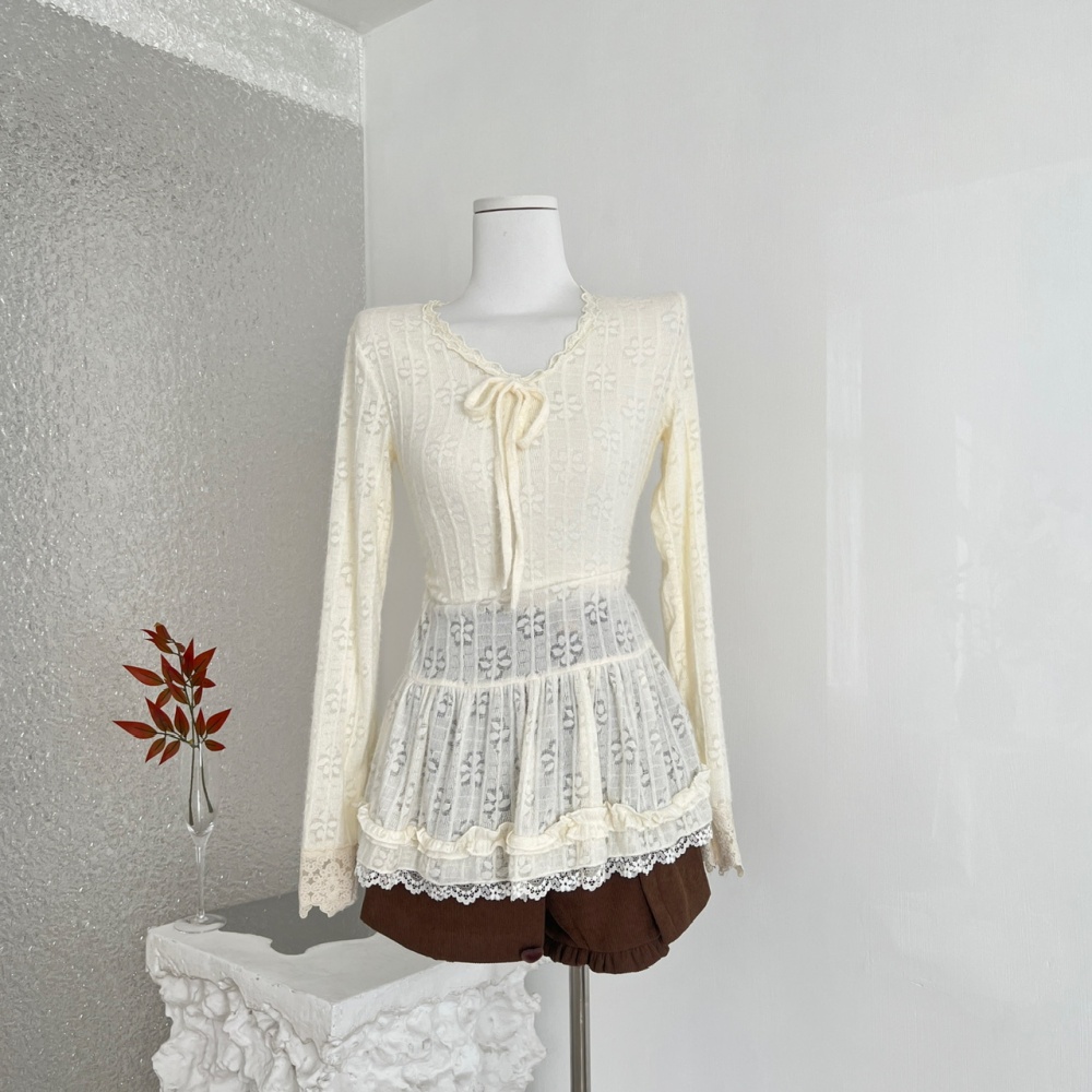 Lace long sleeve frenum tops