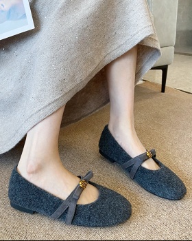 Low France style shoes square head flattie for women