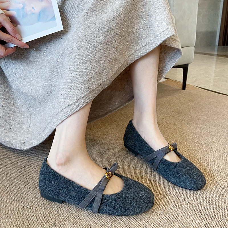 Low France style shoes square head flattie for women