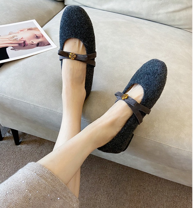 Low France style shoes square head flattie for women