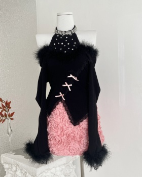 Autumn and winter tops niche short skirt 2pcs set