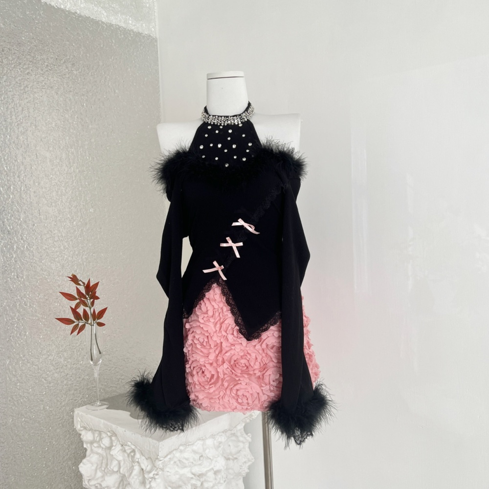 Autumn and winter tops niche short skirt 2pcs set