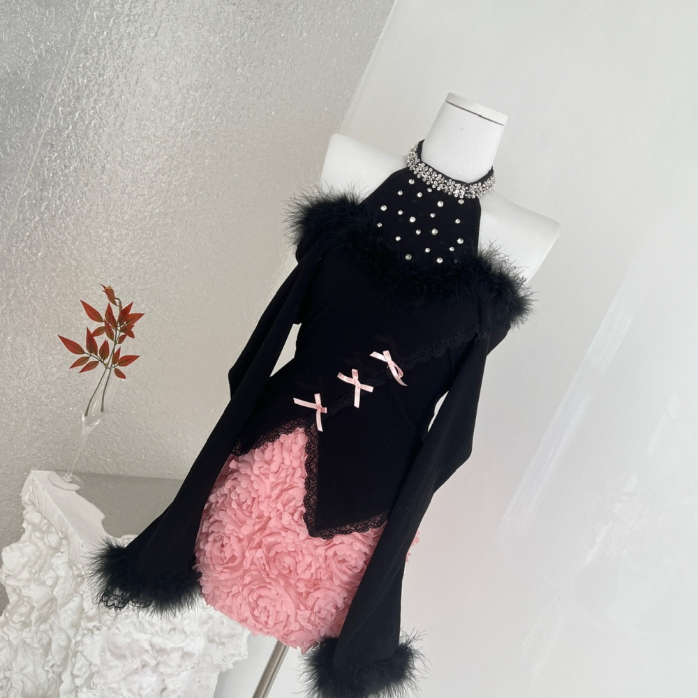 Autumn and winter tops niche short skirt 2pcs set