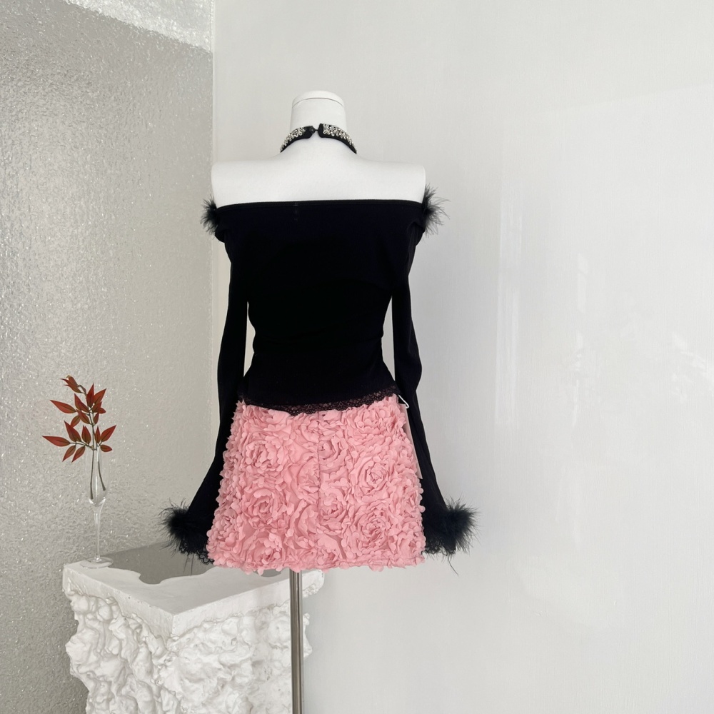 Autumn and winter tops niche short skirt 2pcs set