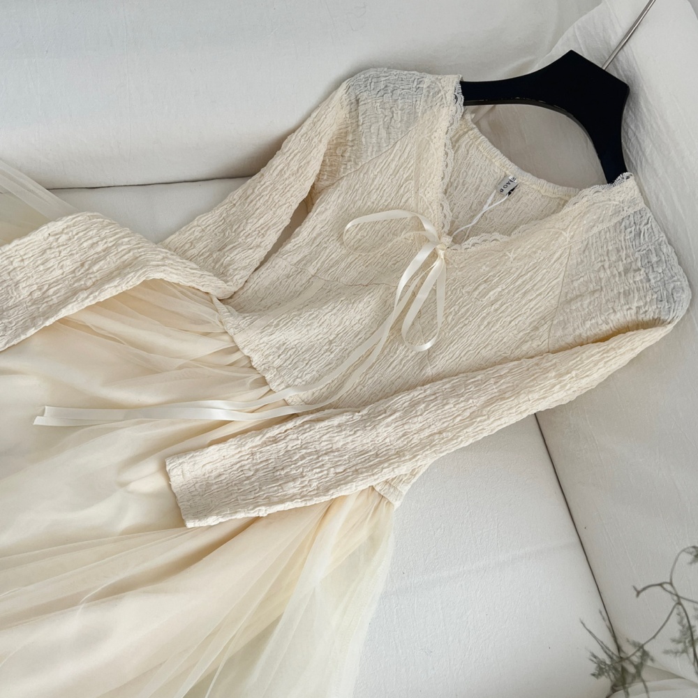 V-neck Pseudo-two dress gauze long dress