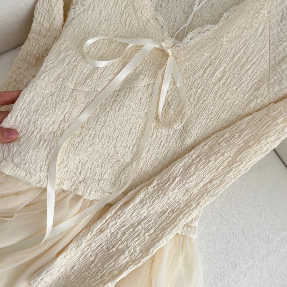 V-neck Pseudo-two dress gauze long dress