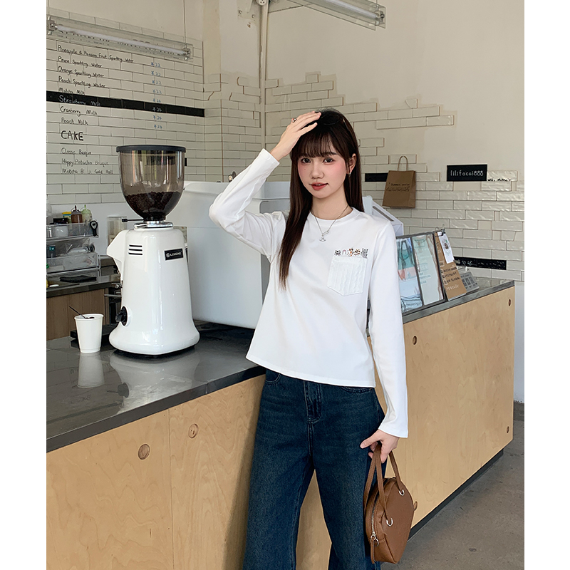 Plus velvet winter T-shirt embroidery tops for women