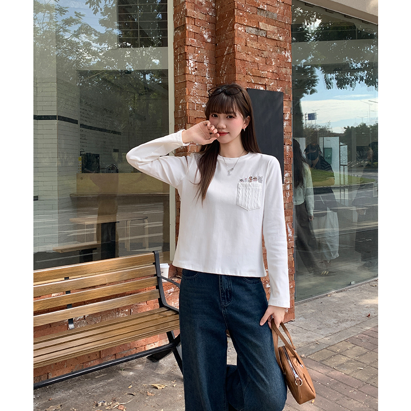 Plus velvet winter T-shirt embroidery tops for women