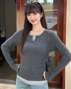 Pseudo-two long sleeve tops autumn and winter T-shirt for women