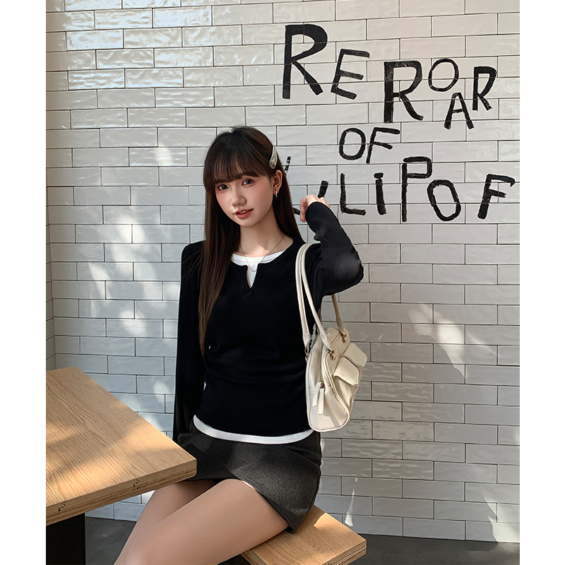 Pseudo-two long sleeve tops autumn and winter T-shirt for women
